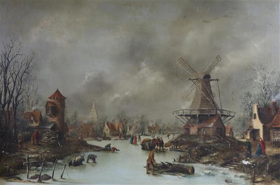 A. Douglas, oil on canvas, Dutch winter landscape, 61 x 91cm, unframed